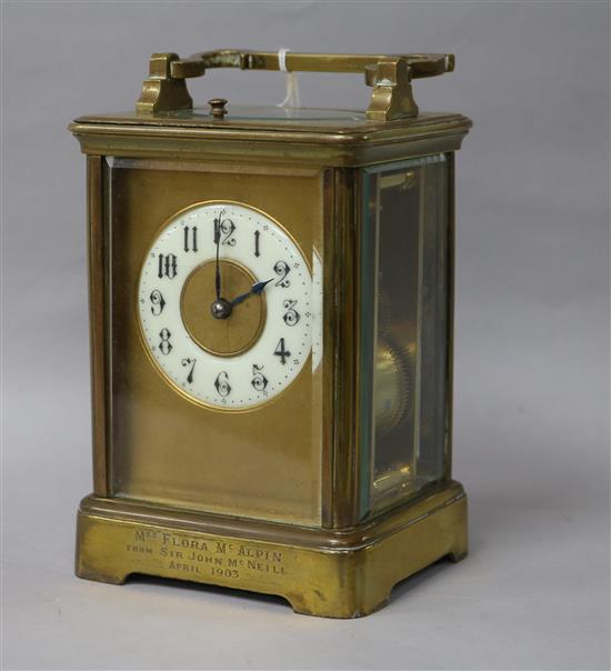 A French brass carriage clock, H 15cm